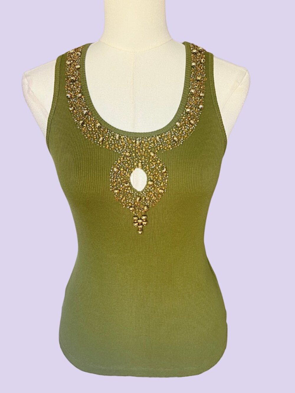 Vintage Y2K Bebe Olive Beaded Tank Top